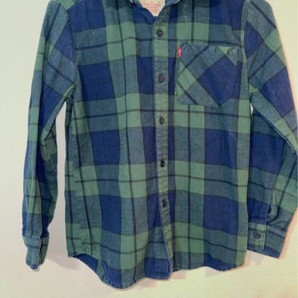 Levi's Youth Medium Green and Blue Plaid Flannel Shirt